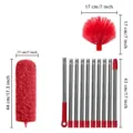 Extendable feather duster set with stainless steel poles and soft microfiber heads for high cleaning. - Red