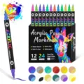 Dual tip acrylic paint markers 12 pack 24 colors waterproof art drawing pens for kids. - Pack of 12 Pcs / 24 Colors