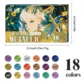 Detail view of the 18-color metallic marker set with dimensions and color swatch chart. - 18 Colors (Color Box)