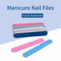 Close-up of double-sided pink and blue mini nail files with fine grit sand surface - Blue and Red Style (CZJ001) / 100 Pieces/Pack