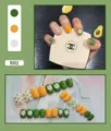 Full set of 24 cute green and yellow press-on nails with daisy flower and dot patterns - Avocado Green Style (R002) / 24Pcs Set (Glue Style) / Avocado Green