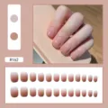 Nude to reddish-brown gradient press-on nails with silver glitter French tips, model R162. - R162 Bean Paste Gradient / Glue Type