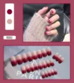 Elegant red to nude gradient press-on nails with gold glitter accents, style R003. - Red Gradient (R003) / 24Pcs Set (Glue Style)