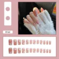 Pink French press-on nails with white heart and star designs for daily wear - R164 Bright Stars / Glue Type