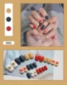 Cute press-on nails with red and yellow floral and polka dot designs, 24-piece nail set - Ginger Yellow Trendy (R004) / 24Pcs Set (Glue Style)