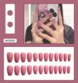 Detailed view of 24pcs matte dusty pink press-on nails with a coffin shape design. - Glue Type (Set of 24) / Matte Dark Pink (MOS003)
