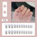 French style press-on nails set with gradient design and silver glitter accents. - R168 French Glitter / Glue Type