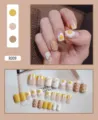 Cute wearable press-on nails featuring poached egg and polka dot patterns in warm yellow tones - Polka Dot Egg Style (R009) / 24Pcs Set (Glue Style) / Warm Yellow/Beige/Brown Patchwork