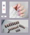 Close-up detail of 24pcs gray-purple gradient press-on nails set and wearing effect - Blue-Grey Gradient Style (R011) / 24Pcs Set (Glue Style) / Blue Grey Gradient