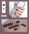 Set of 24 matte finish dark brown and grey press-on false nails for DIY manicure - Purple Matte Style (R012) / 24Pcs Set (Glue Style) / Purple Frosted