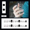Detailed layout of cute panda and paw print press-on nails in black and white finish - R174 Cute Panda / Glue Type