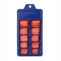 Vista detallada de uñas postizas largas tipo bailarina rosa coral en caja azul - Rojo Coral (BLC014) / Caja de 10 Rejillas
