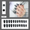 Detailed view of 24pcs dark grey marble pattern press-on nail set and application effect - R177 Marble Pattern / Glue Type