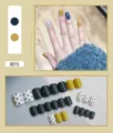 Detailed view of 24pcs polka dot and solid color glossy press-on nails set - Blue Polka Dot Style (R015) / 24Pcs Set (Glue Style) / Blue Polka Dot