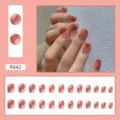Professional detail of 24pcs amber gradient press-on nails with glossy watercolor finish. - Translucent Caramel (R642)
