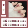 Professional red and beige press-on nails set featuring delicate floral and heart patterns - R181 Graffiti Flowers / Glue Type