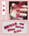 Macro detail of R018 pink marble press-on nail set with 24 pieces. - Semi-Transparent Watermelon Style (R018) / 24Pcs Set (Glue Style) / Semi-Transparent Watermelon