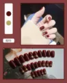 Glossy burgundy press-on nails set of 24 pieces with elegant gold stripe details - Gold Stripe Style (R019) / 24Pcs Set (Glue Style) / Burgundy
