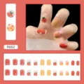 24pcs strawberry pattern press-on nails with cute red and yellow glossy finish set - R602 Sweet Orange (R602)