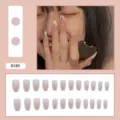 Elegant French V-tip press-on nails set in nude pink and white, long stiletto shape design. - R189 Ballet French Style / Glue Type