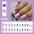 Set di unghie finte lilla con decorazioni floreali, finitura lucida e design elegante. - Stile Francese Viola Taro (W688)