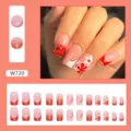 Set di unghie finte French gradient glitter con motivi floreali rossi W720 - Stile Quadrato Fard Tramonto (W720)