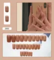 Lot professionnel de 24 faux ongles dégradés marron nude avec détails en strass brillants - Petit Diamant à Tête Carrée (Z003) / 24 Pièces/Ensemble