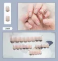 Faux ongles nude élégants avec paillettes argentées et strass, lot de 24 pièces - Petit Diamant au Bout des Doigts (Z009) / 24 Pièces/Ensemble
