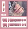 Faux ongles dégradés rose nude avec perles et strass, coffret de 24 pièces - Style Strass Violet Transparent (Z010) / 24 Pièces/Ensemble