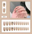 Vue détaillée de 24 faux ongles dégradé nude avec paillettes et strass élégants - Style Strass Nude (Z013) / 24 Pièces/Ensemble