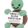 Handmade crochet emotional support turtle plush toy with positive encouraging greeting card. - Sea Turtle Turtley