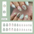 Faux ongles 3D cat-eye avec détails d'ailes de papillon vert sauge et jolies fleurs - 24 Pièces/Ensemble / Style Papillon Vert Cyan (Z1167)