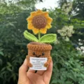 Handcrafted crochet sunflower potted plant detail showing cute emotional support design. - 4-Loop Sunflower Potted Plant 14.5cm Without Card
