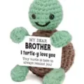 Handmade crochet turtle plush doll with encouraging message card, cute knitted stress relief toy. - Sea Turtle Brother