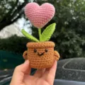 Handmade crochet emotional support plant cute potted flower gift for desk decor home. - Pink Heart Potted Plant