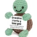 Handmade crochet turtle emotional support doll with cute greeting card, knit plush toy. - Grandma Sea Turtle