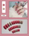 Detailed view of 24pcs pink and gold glitter press-on nails with lifestyle shot. - Red Gold Glitter Style (R026) / 24Pcs Set (Glue Style)