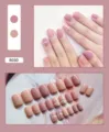 Close-up detail of 24pcs pink and nude plaid pattern press-on false nails set - Lavender Plaid Style (R030) / 24Pcs Set (Glue Style)