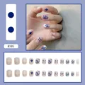 Modern blue flame and heart pattern press-on nails set with 24 pieces for women - R195 Star Flame Style / Glue Type