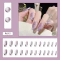 24pcs light purple gradient cat-eye press-on nails with square shape and glossy finish - Taro Purple French Style (R615)