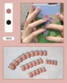 Detail view of 24pcs pink and white matte press-on nails with black line design - French Frosted Style (R033) / 24Pcs Set (Glue Included)