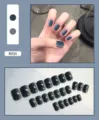 Detail showing 24pcs gradient grey press-on nails set and application effect - Blue Gradient Style (R035) / 24Pcs Set (Glue Included)