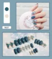Elegant 24pcs teal and marble cloud design press-on nails set with gold foil accents - Blue Marble Style (R037) / 24Pcs Set (Glue Included)
