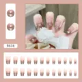 24pcs pink brown gradient press-on nails with silver aurora french tips detail view - French Golden Glitter (R638)