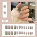 Elegant nude gradient press-on nails with silver glitter and white stars style R179 - R179 Stars and Clouds / Glue Type