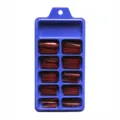 Uñas postizas largas rojo oscuro, set de 100 puntas lisas en caja azul de ballet - Rojo Vino (BLC008) / Caja de 10 Rejillas
