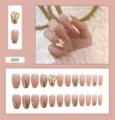 Détails de faux ongles dégradé rose avec papillon doré 3D et strass brillants - Style Papillon Doré (Z020) / Lot de 24 (Style avec Colle) / Or