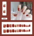 Faux ongles dégradé rouge vin 24pcs avec charmes papillon dorés en strass Z023 - Style Papillon Orange (Z023) / Lot de 24 (Style avec Colle) / Orange
