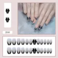 Détails de 24 faux ongles French noirs avec nœuds papillon 3D - Style Papillon Noir (Z030) / 24 Pièces/Ensemble