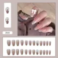 Lot de 24 faux ongles nude dégradé avec nœuds blancs élégants et pointes French - Style Papillon Blanc (Z033) / 24 Pièces/Ensemble